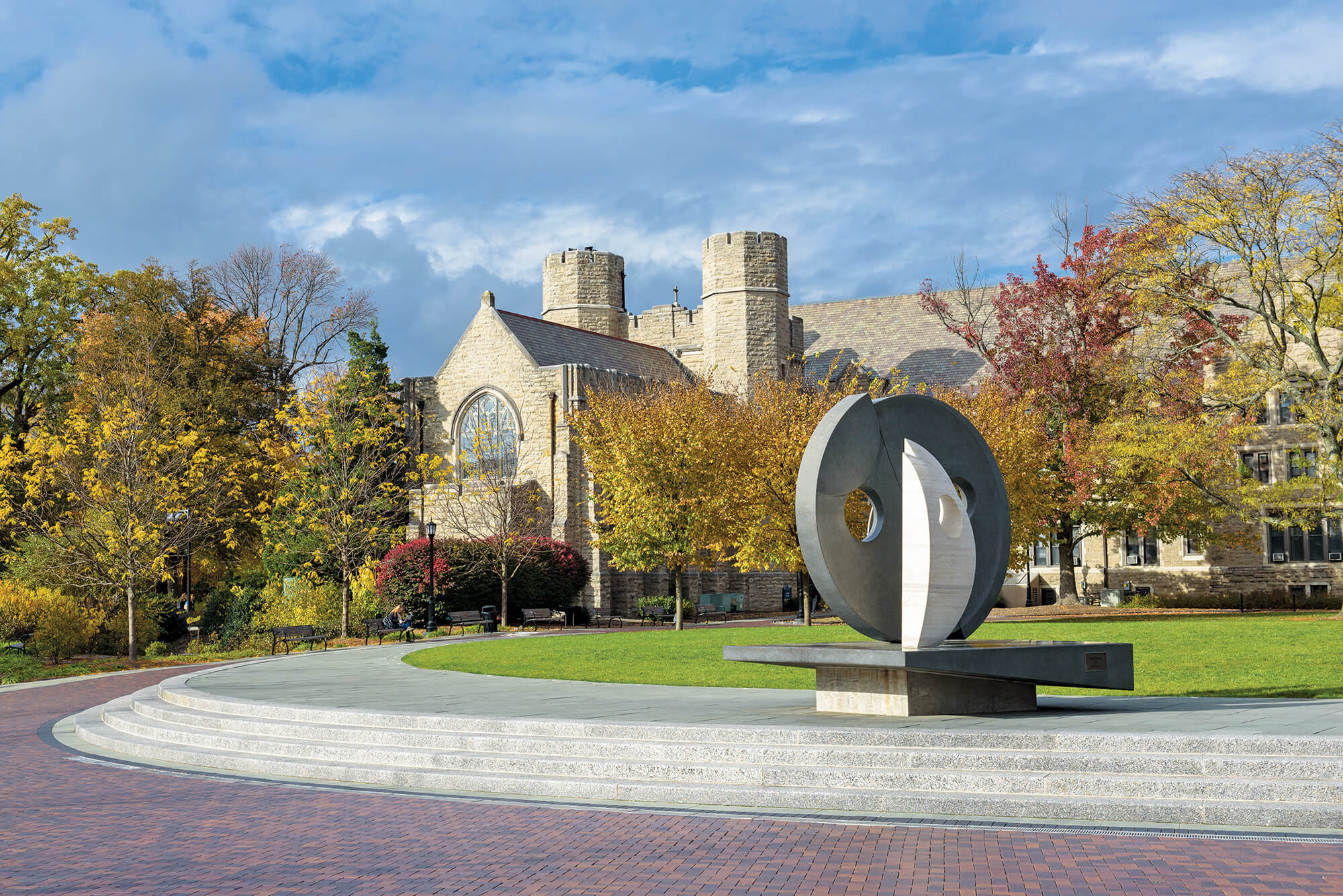modern sculpture in the center of Villanova campus