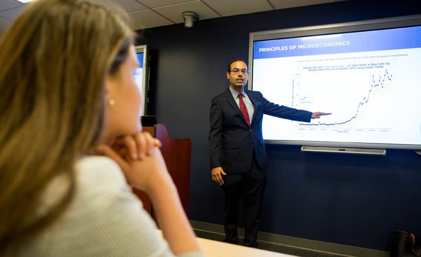 Student listening to lecture.