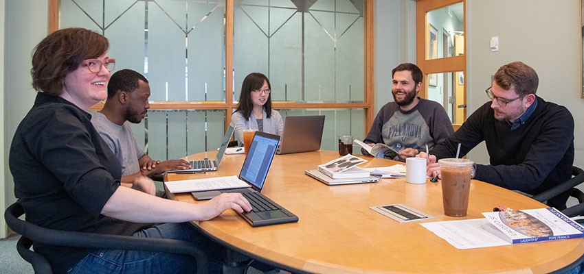 Theology graduate students in group discussion Theology graduate students in group discussion