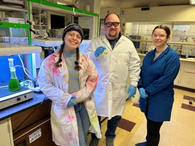 Research led by Bryan Eigenbrodt, PhD, and students like Emily Clayton '24 CLAS '25 MS (left) and Cat Tobin '26 CLAS (right), is enhancing the potential of algae for biofuel use Research led by Bryan Eigenbrodt, PhD, and students like Emily Clayton '24 CLAS '25 MS (left) and Cat Tobin '26 CLAS (right), is enhancing the potential of algae for biofuel use