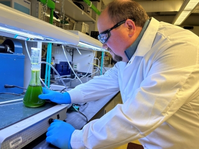 Dr. Eigenbrodt's interest in algae began when he was attempting to use the organism as a biofuel for fuel cells Dr. Eigenbrodt's interest in algae began when he was attempting to use the organism as a biofuel for fuel cells
