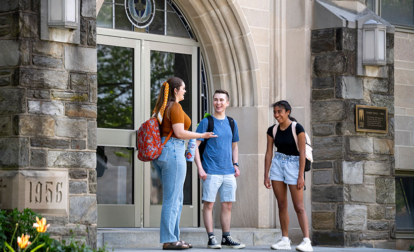 Students speaking outside