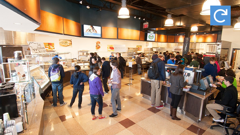 Group of students inside of the cafeteria