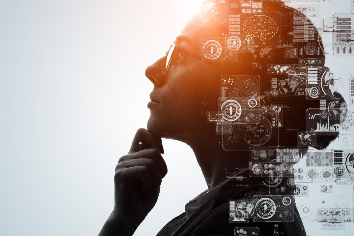 profile of person with artificial intelligence code overlaying the image