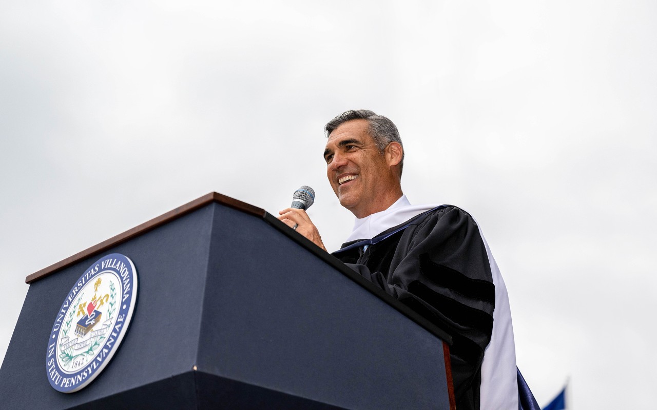 Retired Head Men's Basketball Coach Jay Wright gives the Commencement Speech at the 2022 Villanova University Graduation 
